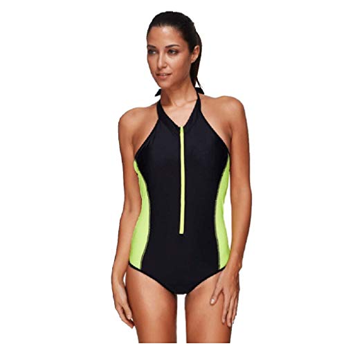 MILIMIEYIK Swimwear for Women Sexy, Women High Neck Zip Front Striped One Piece Sleeveless Rash Guard Swimsuit Sun Protection Yellow