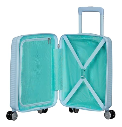 American Tourister Soundbox Mini - Walizka Dziecieca 47 x 32 x 21 cm, 22 L - Twarda Walizka Podreczna, odpowiednia dla wiekszosci linii lotniczych w tym EasyJet - Lekka z 4 kólkami, Niebieski (Pastel Blue)
