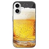 HKMNLEW Glass Phone Case for iPhone 16, Beer Wallpaper Prints TPU Shockproof Protective Case Cover for Women Men