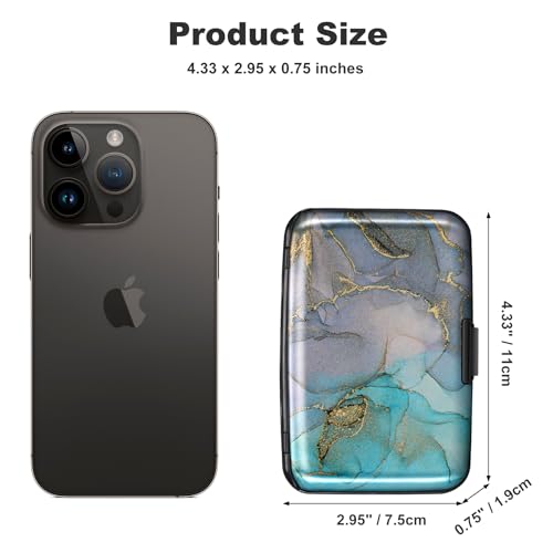 Image of ELFISH Mini RFID Aluminum Wallet Credit Cards Holder Business Card Case Metal ID Case for Men Women, Blue Purple Marble, small, Compact