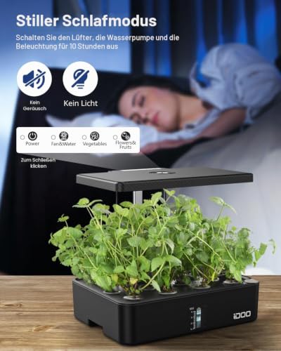 Foto von iDOO Hydroponisches Anzuchtsystem, 12Hülsen Smart Garden mit Automatisch Timer, 22W LED Pflanzenlampe und Leiser Lüfter, Höhenverstellbar Indoor Kräutergarten Kit, Schwarz
