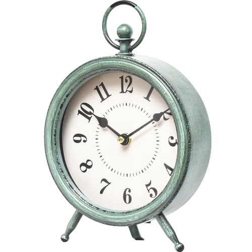 EMAX HOME Vintage Rustic Green Table Clock on Stand, Decorative Desk and Shelf Clock，Decorative Battery Operated Table Top Clock for Living Room，Silent Non-Ticking - Thumbnail 6