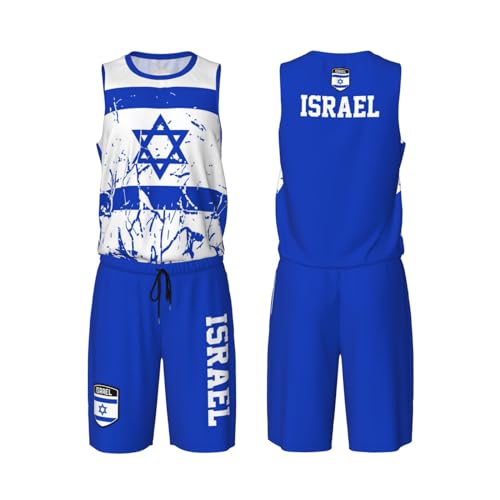 Israel Flag Grain (2) Basketball Jersey Uniform Suit for Men Adults Training Athletic Set