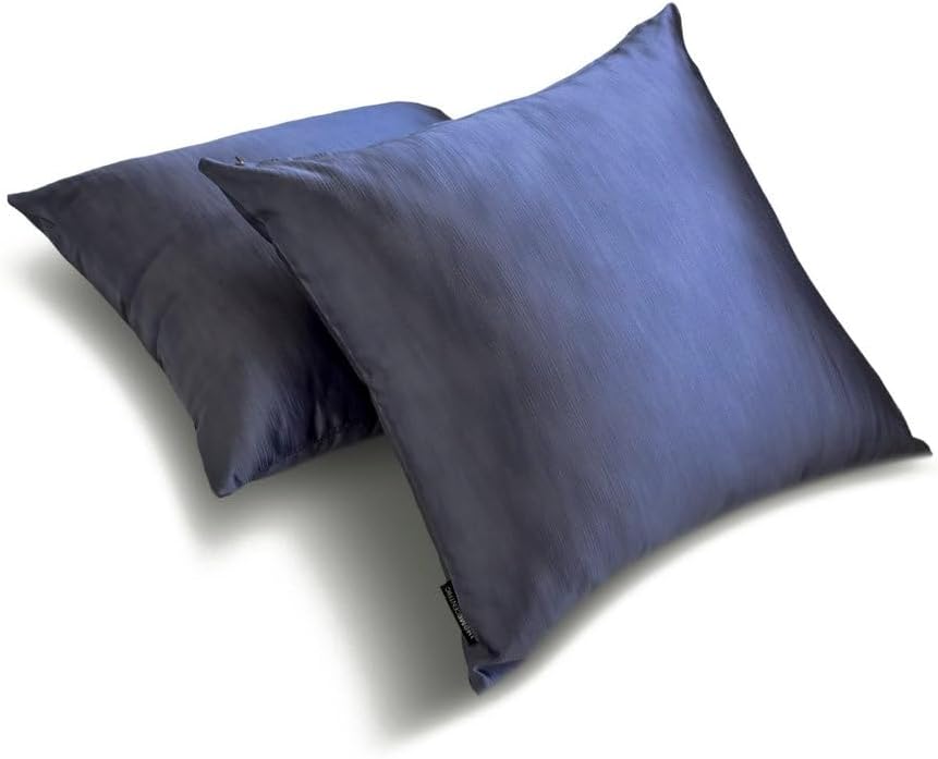The HomeCentric Decorative Throw Pillow Cases Blue Pack of 2, 14"x14" (35x35 cm) Satin Solid Cushion Covers for Sofa, Solid Modern Style - Midnight Blue Slub Satin