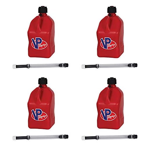 VP Racing Fuels Motorsport 5 Gallon Square Plastic Utility Jug Red & 14 Inch Hose (4 Pack)