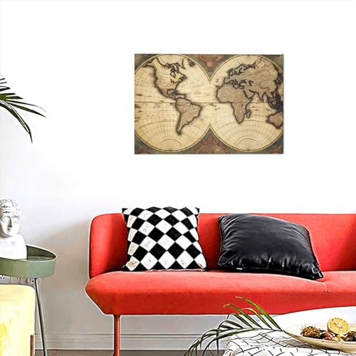 Impression sur toile vintage ancienne carte du monde YoupO 45x30 cm pour salon