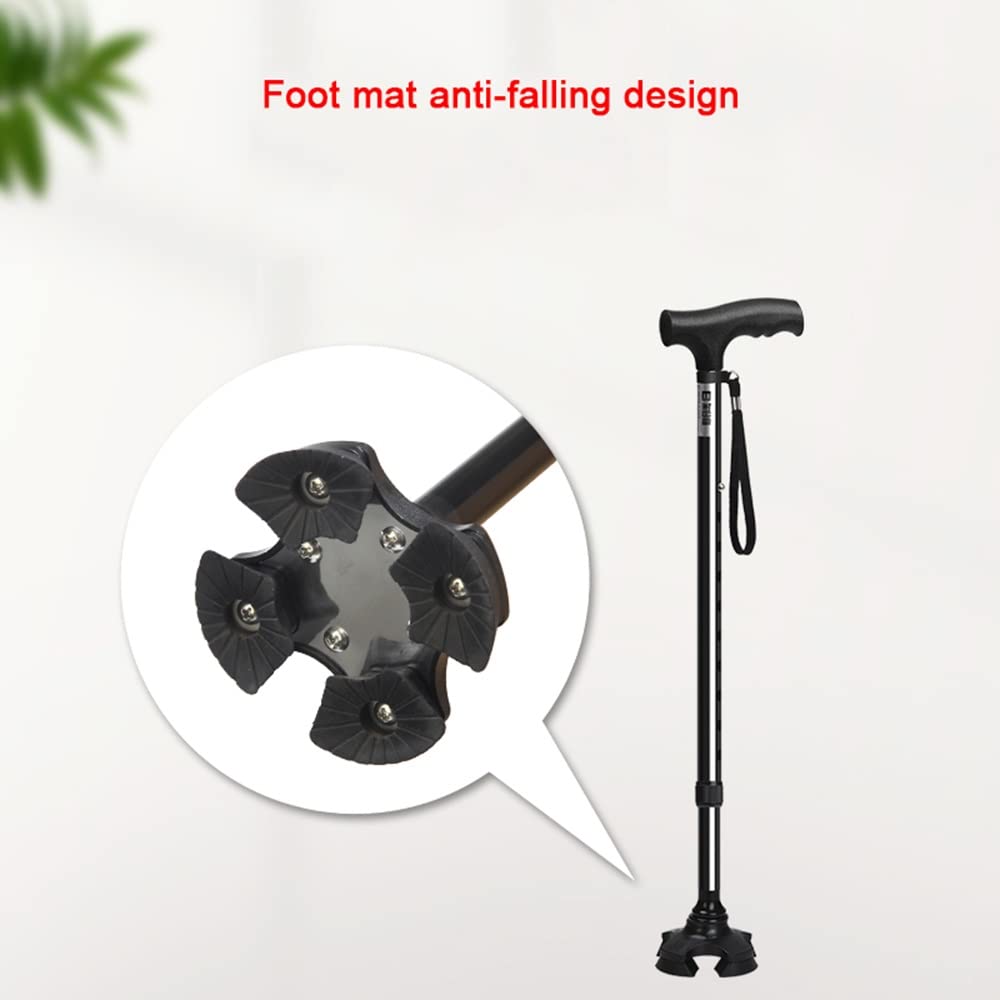 KADEUX Mayores Bastones para Caminar, Bastones De Aleación De Aluminio Ligero, Bastón Altura Ajustable 10 Niveles, Muletas con Pies Cuatro Pivotante, Seguridad (Color : Black)