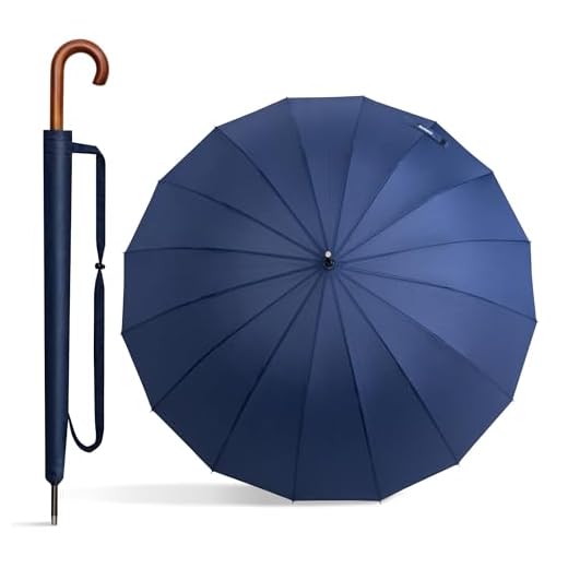 Becko Stick Tote Umbrella, Durable and Strong Enough for The Fierce Wind and Heavy Rain, Unisex Golf Umbrella, Color Black or Blue or Green, with J-Handle / 16 Ribs, Blue, 38 inch