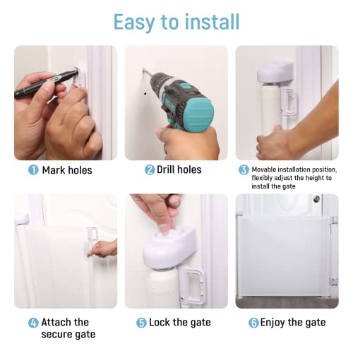Retractable Baby Gate, Baby Gate For Stairs, Retractable Dog Gate, Baby Gate With Door 33" Tall, Extends To 55" Wide, Mesh Safety Pet Gate For Staircases, Indoors, Outdoors And Hallways, White #TOP5