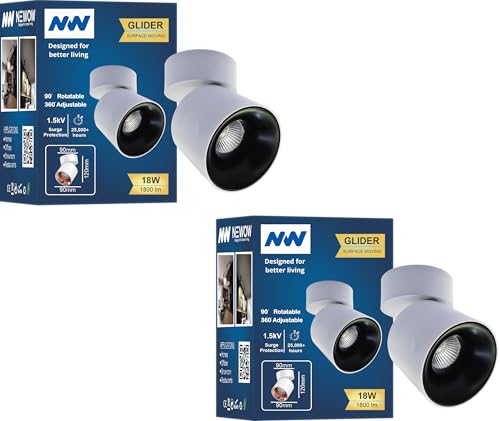 Image of NW 18W Glider SF Moveable White with Black Aluminium 360 Degree Adjustable Cylindrical Shape LED Surface Light | COB Light | Wall Light | Spot Light | Light Color- Warm White (Pack of 2)