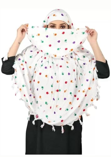 Image of SIXSIGMA Cotton Long Scarf Cum Mask scarves Usable for vehicle Driver | White Printed Design | Universal Size | For Girl & Women | Breathable Sun Protection Light Weight
