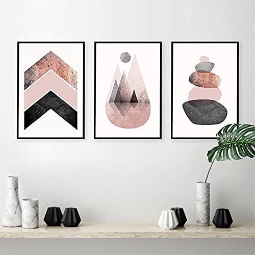 Rose gris or rose poster impression sur toile : triptyque montagnes abstrait