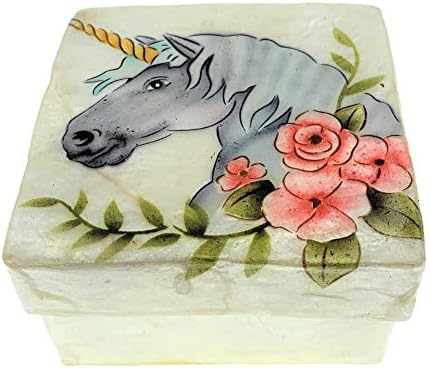 Kubla Crafts Unicorn Capiz Shell Keepsake Box, 3 Inches X 3 Inches