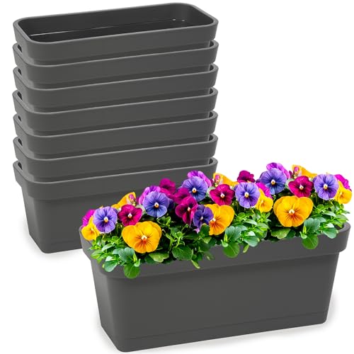 PECZEKO Set di fioriere in plastica, fioriera per fiori ed erbe aromatiche, vaso da balcone resistente, confezione da 8 pezzi, colore antracite, diametro 40 cm