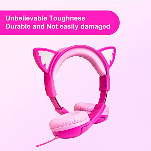 Miniatura 7 de Olyre Auriculares Para Niños Con Micrófono-Volumen Seguro De 85db E Iluminación Led - Auriculares Con Cable On Interfaz Para Compartir, Auriculares Estéreo Sin Enredos Para Escuela Mesa Viaje - Rosa