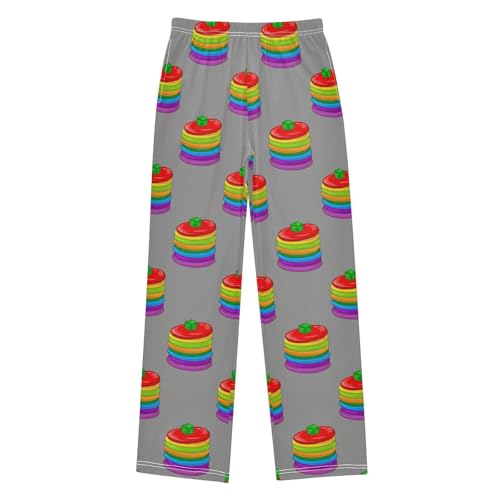 VIGTRO Pajama Pants Long Sleep Bottoms Colorful Stacked Pancakes, Soft Elastic Waist Lounge Pants with 2 Pockets Size 11-12 Years
