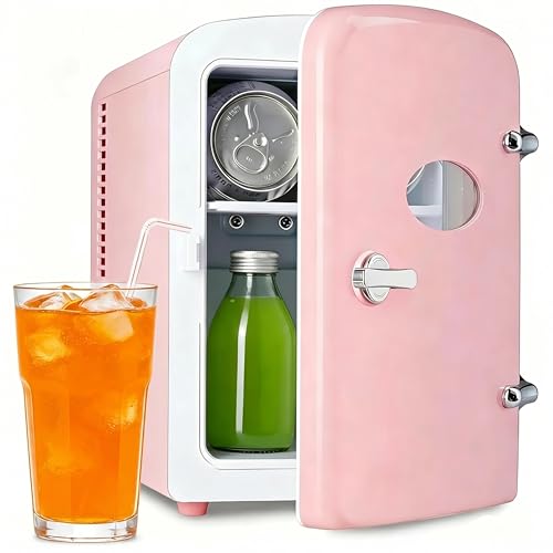 Image of Simple Deluxe 6L/9 Can Mini Fridge with Observation Window, Portable Cooler & Warmer Freon-Free Small Refrigerator, Compact for Skincare, Beverage, Food, Cosmetics, Pink
