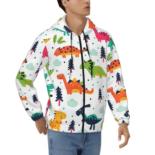 Sweat à capuche zippé hommes dinosaures colorés S-3XL
