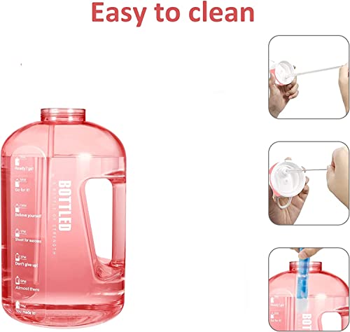Image of 2.5 Liter Motivational Sports Gym Bottle Daily Water Intake With Time Markings Bpa-Free. Leak Proof For Adults For Gym, Travel And Office (Pink) - Plastic