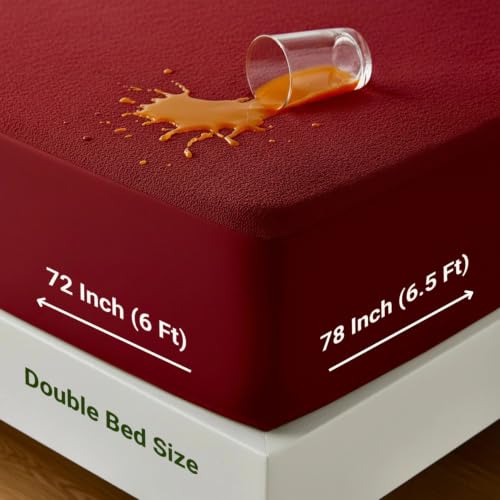 Image of RAVISHA Queen Size Waterproof Mattress Cover 72 x 84 Inches, Cotton Mattress Protector with Elastic Straps, Mattress Protection Bed Cover for Home, Bedroom and Everyday Bedding Use