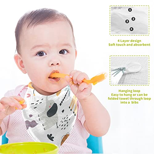 Image of Cute Exotic Animals Burp Cloths for Boys Girls, Monkey Elephant Baby Muslin Washcloths Cartoon Lion Giraffe Zebra Soft Absorbent Face Bath Towel Kids Wash Cloth 12x12 Inch, 3 Pack