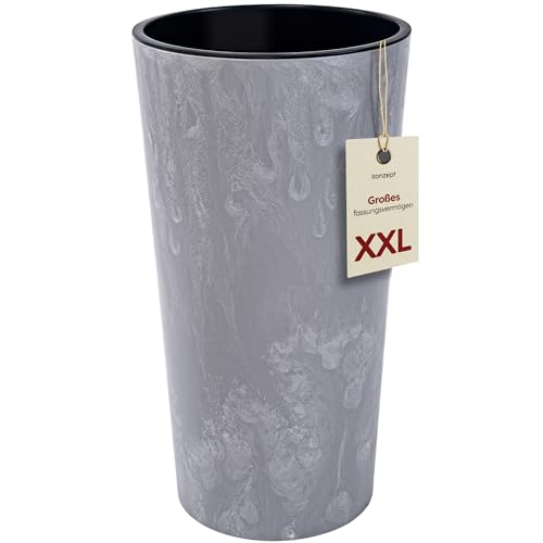 KONZEPT Blumentopf mit Einsatz – Hoch 75cm – in Beton Optik, für Außenbereich, wetterfest, UV-beständig, ECO-Kunststoff, ideal für Garten, Balkon, Terrasse