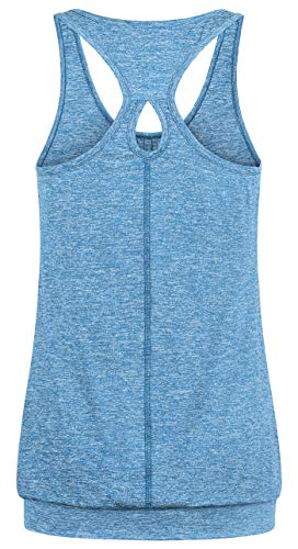 Helloacc Women's Athletic Tank Tops,Running Clothing Moisture Wicking Pleated Back Keyhole Flowy Summer Tunic Shirt for Women to Wear with Leggings Hot Active Breathable Tanks Racerback Shirts Blue XL