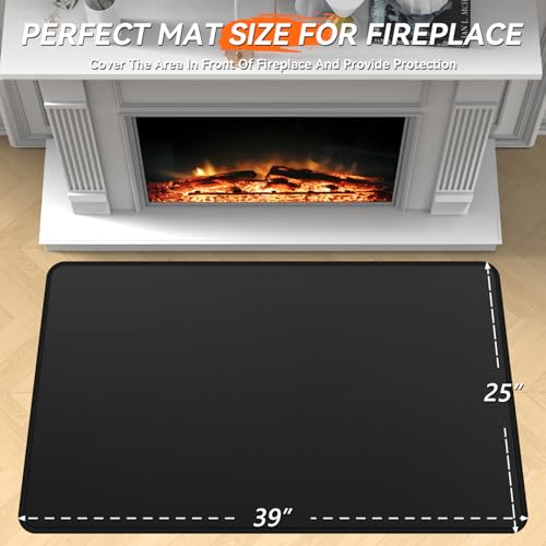 Rumlick Fireplace Mat - 25\"x39\" Double-Sided Fireproof Waterpoof Hearth Rugs, Fire Resistant Under Grill Mat Wood Stove Fire Pit Mat - Thumbnail 2
