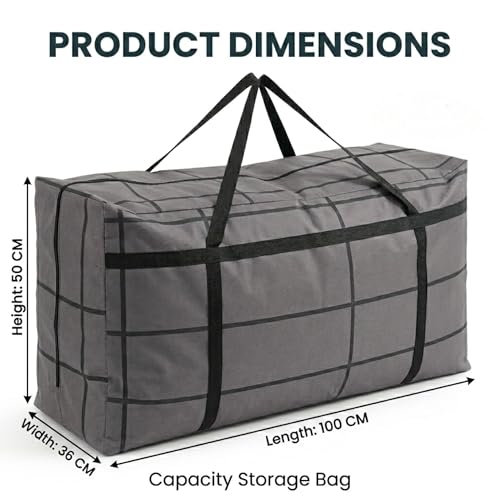 Image of Extra Large Storage Bag 100 x 50 x 36 cm (180L), Non Woven Bedding Storage Organizer with Zipper & Handles for Mattress, Pillows, Cushions, Blankets, Quilts & Clothes (Grey)