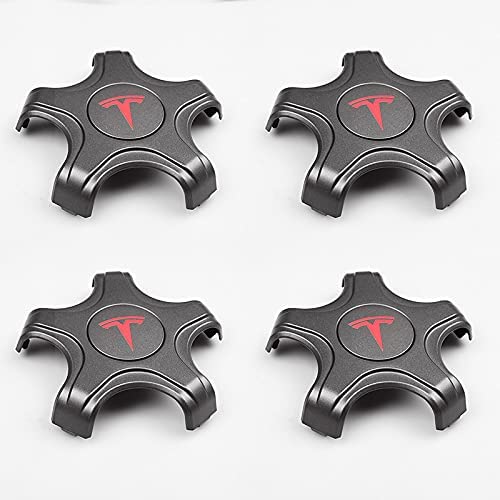URYYRIT Car Hub Centre Caps, For Tesla Model 3, Waterproof DustProof Wheel Decoration Cover, Wheel Center with Logo Emblem Sticker, Exterior Accessories,Sub-grey red label