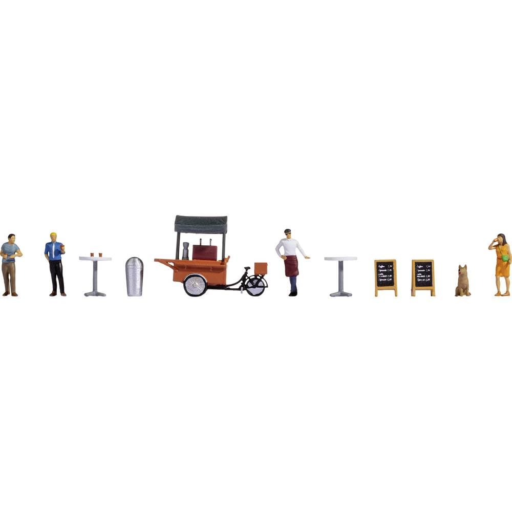 Noch Figure Theme World Coffee Stand Complete H0 Set including Barista and Coffee Bike for Model Railways