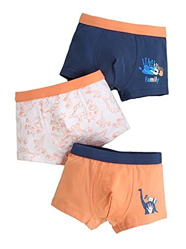 NATUST 3er Pack Jungen Boxershorts Baumwolle Unterhosen Slips Unterwäsche Schlüp Für Kinder Weiche und Bequem Cartoon Briefs 104-110 Orange Dinosaurier Cover