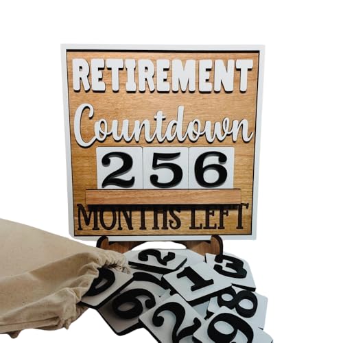 Retirement Countdown Wood Sign with Stand, Unique Gift for Coworkers, friends, Family, Perfect Home or Office Decor to Track months Until Retirement, celebration (Months Left large set numbers)
