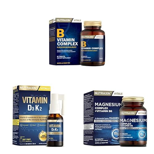 Nutraxin Seti | B Complex Vitamin 60 Kapsül x1 + D3K2 Vitamin 30 Ml x1 + Magnesium Complex 60 Tablet x1