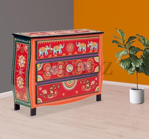 Image of APRODZ Wooden Handpainted Chest of Drawer Cabinet for Storage (Multicolor)