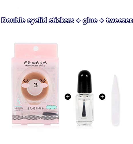 100pair Non Sticky By a Box Makeup Breathable Lace Eyelid Tape And glue- Big Eye Decoration Invisible Double Fold Eyelid Shadow Sticker Perfect for Hooded Droopy Uneven Mono-eyelids (B)