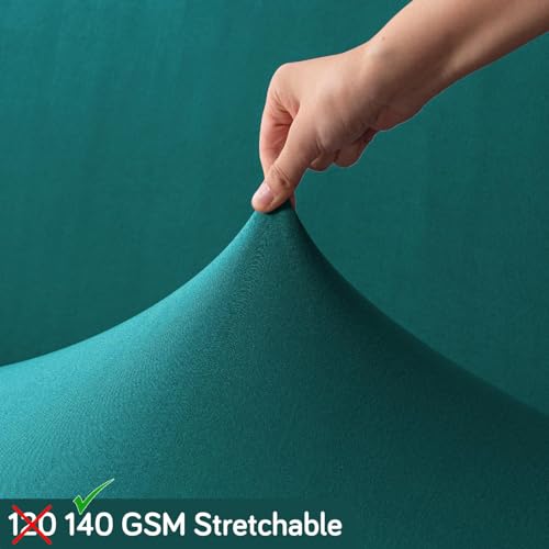 Image of HOKIPO 'SereneSolids' 140 GSM Stretchable Swivel Chair Cover High Armrest Slipcover, Teal (NEW-AR-6247-TL)