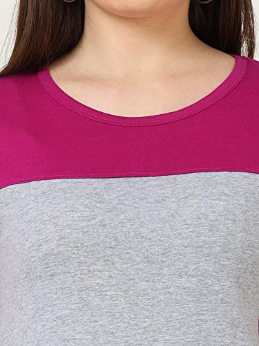 Image of FLEXIMAA Women's Cotton Round Neck Color Block Half Sleeve Long Top
