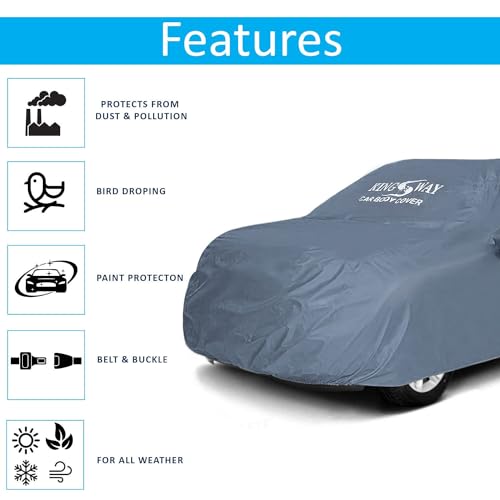 Image of KINGSWAY C3 Car Body Cover Dustproof with Mirror Pockets for (Year 2022 Onwards), Compatible with Citroen C3 Car Cover, Comes with Bird Poop, Scratch, UV and Paint Protection, Grey Matty