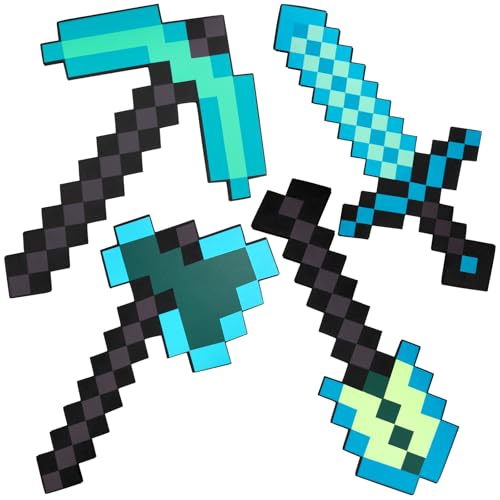 cotteau 4 pack kids game role-play toy weapon set-sword axe pickaxe and shovelperfect toy weapons gift for halloween christmas and parties standard