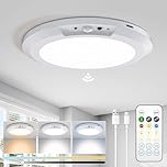 Rechargeable LED Ceiling Light - 10000mAh Battery Operated Bathroom Light with Remote 3 Colour Temperatures, Motion Sensor, Magnetic Mount, Wireless Indoor Ceiling Lamp for Garage Hallway Shed Stair