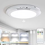Rechargeable LED Ceiling Light - 10000mAh Battery Operated Bathroom Light with Remote 3 Colour Temperatures, Motion Sensor, Magnetic Mount, Wireless Indoor Ceiling Lamp for Garage Hallway Shed Stair