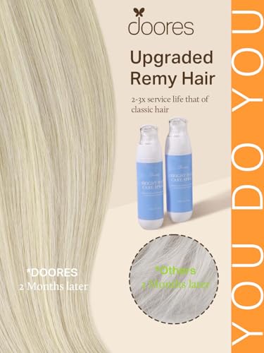 Image of DOORES Weft Hair Extensions, 24 Inch 140g Ash Blonde Highlighted Platinum Blonde, Long Natural Remy Hair Extensions