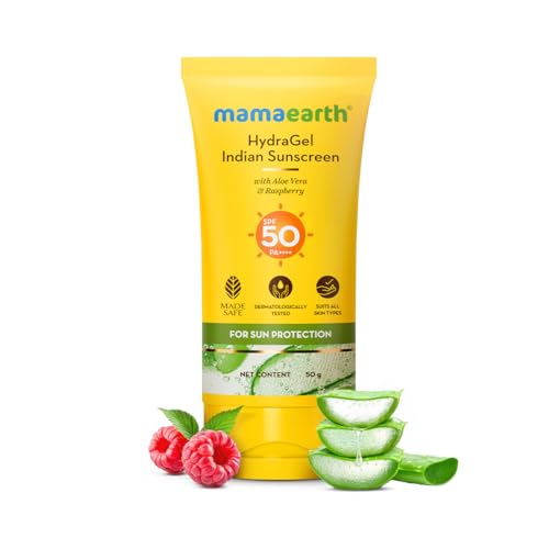 Mamaearth HydraGel Indian Sunscreen with Aloe Vera and Raspberry ...