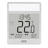 ADE Digitales Fensterthermometer außen | selbstklebend | Außenthermometer wetterfest IPX4 | mit Uhrzeit | speichert MIN und MAX Temperatur | silber