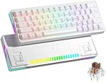abucow 60% Mechanical Gaming Keyboard Brown Switch Wired Compact Keyboard with RGB Backlight Anti-Ghosting No-Conflict 63 Swappable keycaps Ergonomic Design for Windows/Mac (White)