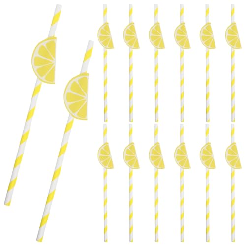 Beaupretty 20 pitillos de papel amarillo con diseño limón miniatura 1