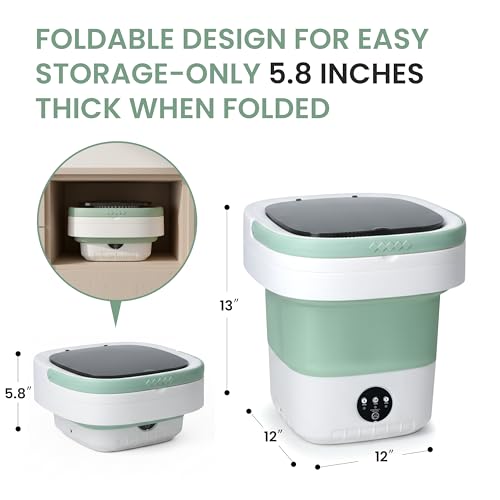 Portable Washing Machine 16L Mini Foldable Washer with Spin Basket, 3 Modes for Travel & Small Spaces (Green) by Simple Deluxe - Used condition - Image 8