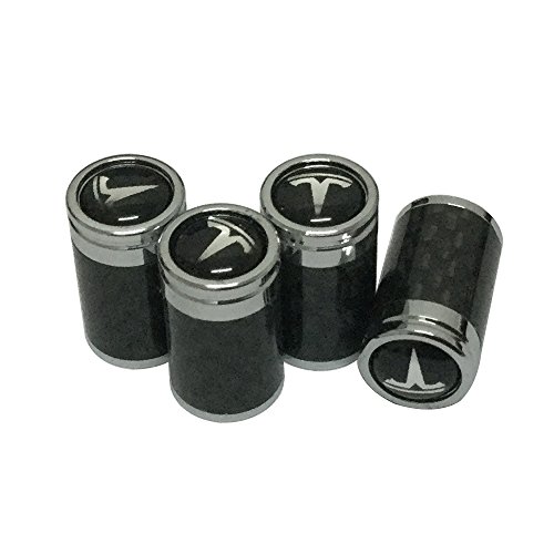 Batu 4pcs Carbon Tesla Logo Emblem Auto Car Wheel Tire Air Valve Caps Stem Cover Accessories for Tesla Model S/Model X/Model 3