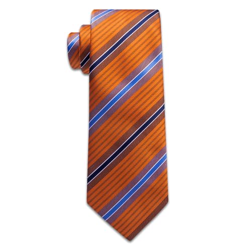 Image of YourTies Orange Ties for Men Striped Tie Woven Silk Necktie Handkerchief Cufflinks Set Formal Business Party Wedding